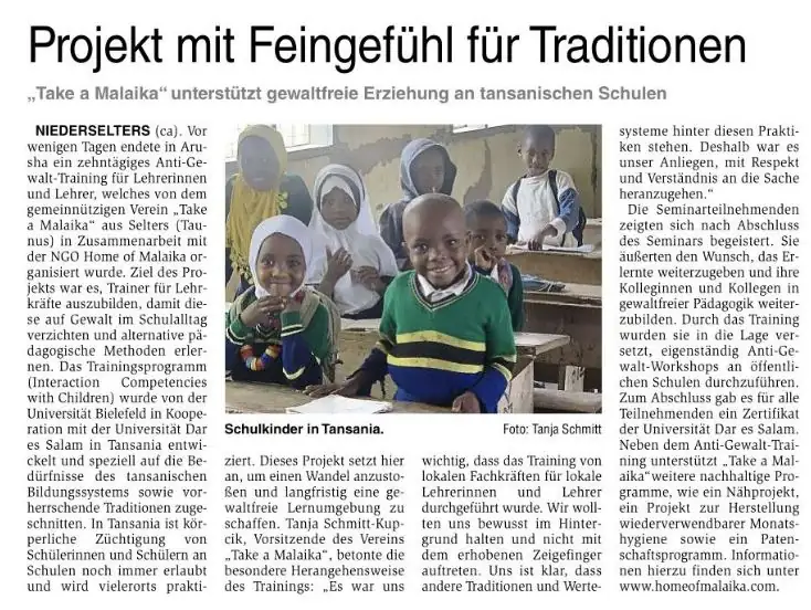 Zeitungsartikel des Camberger Anzeigers über unser Anti-Gewalt-Projekt